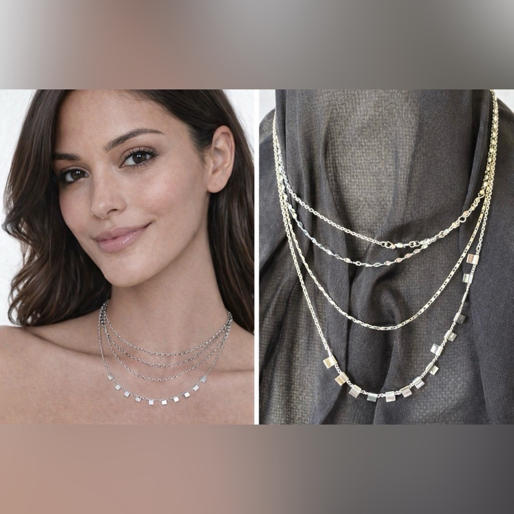 Women's Dainty Layered 4 Chain Statement Necklace 18 " NEW